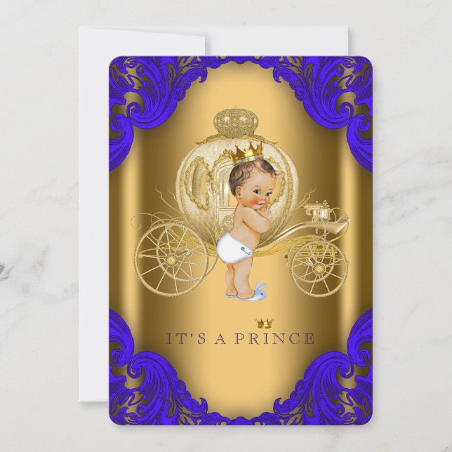 Invitación Royal Blue and Gold Carriles Prince Baby Shower (Anverso)