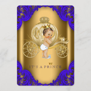 Invitación Royal Blue and Gold Carriles Prince Baby Shower