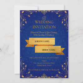 Invitación Royal Blue and Gold Corner Wedding Invitation |