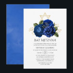 Invitación Royal Blue and Gold Floral Bat Mitzvah<br><div class="desc">Invitaciones de mitzvah de murciélago floral de acuarela de color vintage con coloridos de tendencia diseñados para ser rápida y fácilmente adaptados a las especificaciones de su evento.</div>