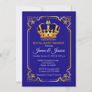 Invitación Royal Blue and Gold Prince Baby Shower