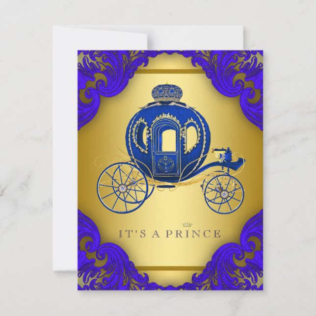 Invitación Royal Blue and Gold Prince Baby Shower (Anverso)