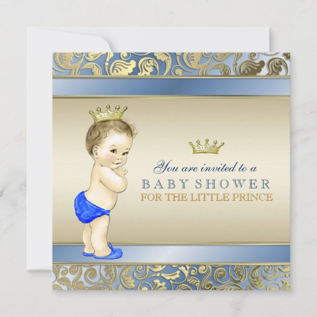 Invitación Royal Blue and Gold Prince Baby Shower (Anverso)
