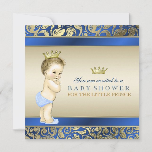 Invitación Royal Blue and Gold Prince Baby Shower (Anverso)