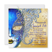 Royal Blue and Gold Sweet 16 Masquerade Fiesta