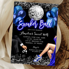 Invitación Royal Blue and Silver Disco Sneaker Ball Birthday