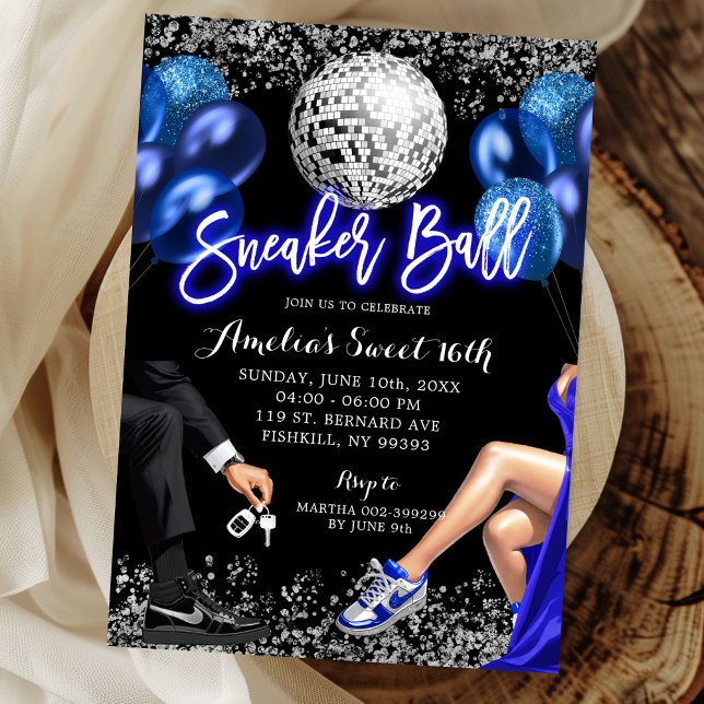 Invitación Royal Blue and Silver Disco Sneaker Ball Birthday (Subido por el creador)