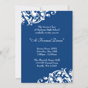 Invitación Royal Blue and White Flourirl Prom Formal