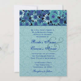 Invitación Royal Blue & Aqua Daisy Boda Premium Metallic