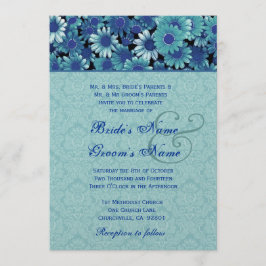 Invitación Royal Blue & Aqua Daisy Boda Premium Metallic