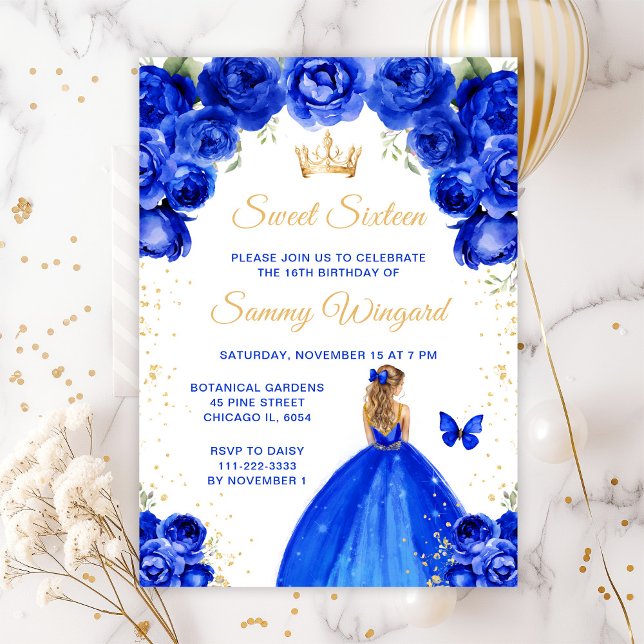 Invitación Royal Blue Blonde Hair Princess Sweet 16 (Subido por el creador)