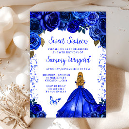 Invitación Royal Blue Blonde Hair Princess Sweet 16
