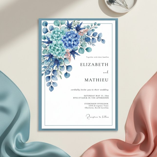 Invitación Royal Blue Botanical Romance Wedding (Subido por el creador)