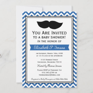 Invitación Royal Blue Boy Mustache Chevron Baby Shower
