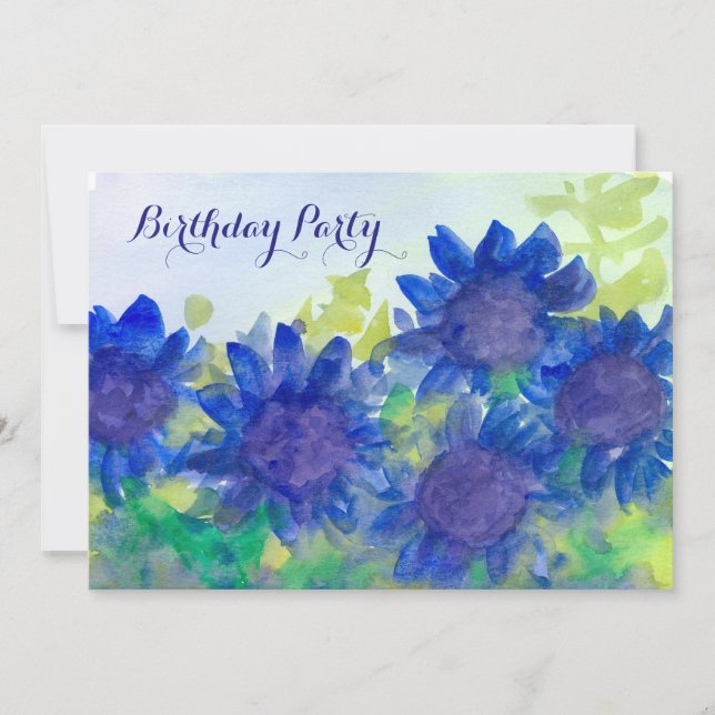 Invitación Royal Blue Daisy Flowers 80th Birthday Party (Anverso)