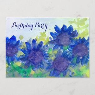 Invitación Royal Blue Daisy Flowers 80th Birthday Party