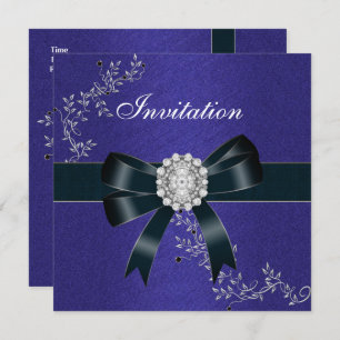 Invitación Royal Blue Diamond Jewel Black Bow