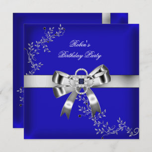 Invitación Royal Blue Diamond Jewel Silver Bow
