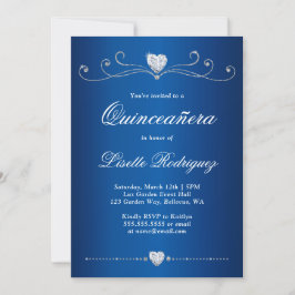 Invitación Royal Blue Diamond Swirl Elegant Quinceanera