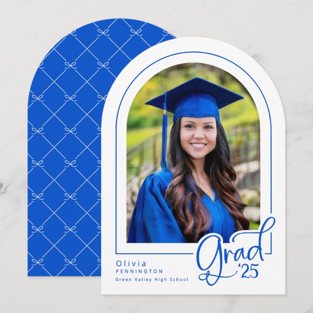 Invitación Royal Blue Elegant Photo 2025 Grad (Anverso / Reverso)