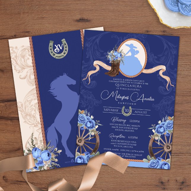 Invitación Royal Blue Elegtic Rustic Quinceanera (Subido por el creador)