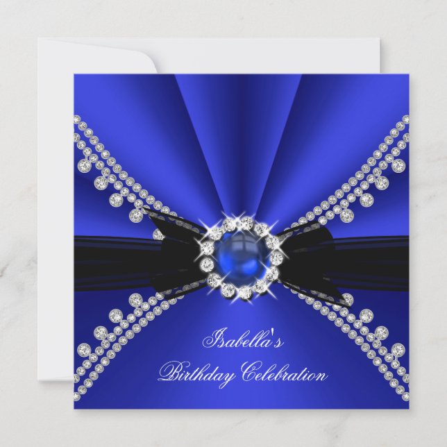 Invitación Royal Blue Faux Diamond Jewday Party (Anverso)