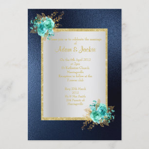 Invitación ROYAL BLUE Floral aqua ELEGANTE BODA DE CLASES