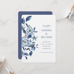 Invitación Royal Blue Floral Botanical