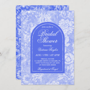 Invitación Royal Blue Floral Victorian Bridal Shower
