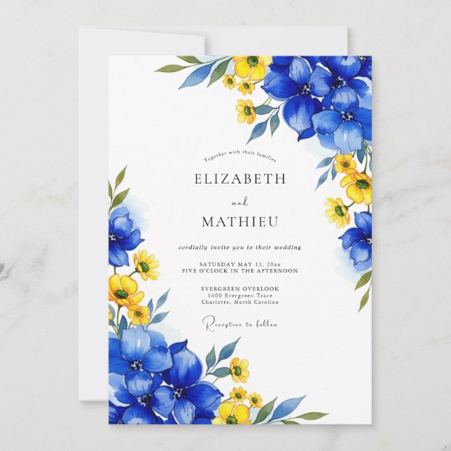 Invitación Royal Blue Floral Whimsy Wedding (Anverso)