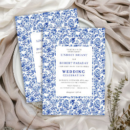 Invitación Royal Blue French Toile Floral Wedding Invitation