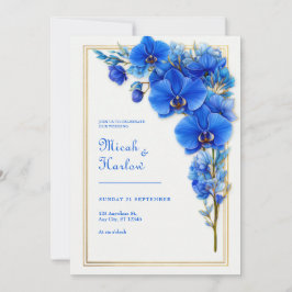 Invitación Royal Blue Gilded Orchid Wedding