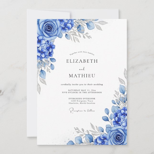 Invitación Royal Blue Glistening Winter Wedding (Anverso)
