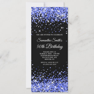 Invitación Royal Blue Glitter Black Cumpleaños 50