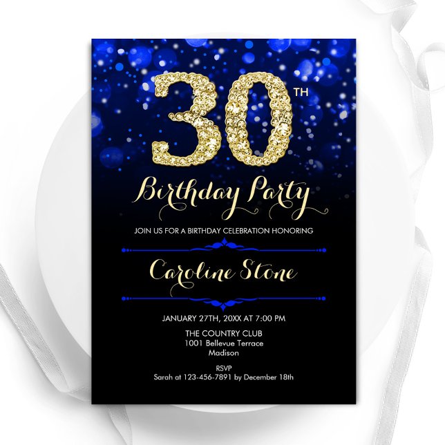 Invitación Royal Blue Gold 30 cumpleaños (Subido por el creador)