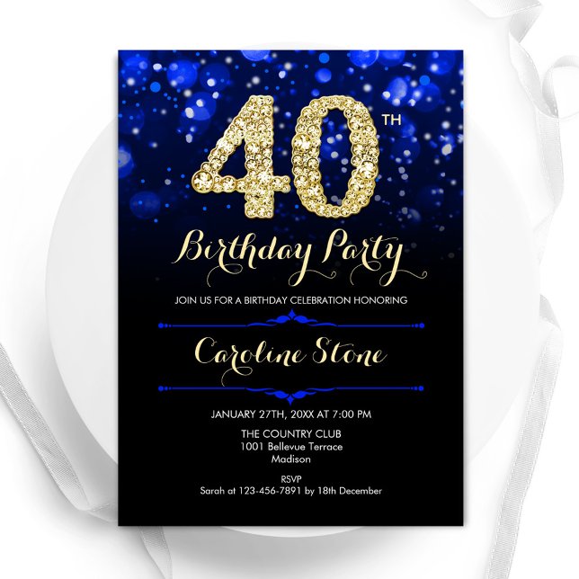 Invitación Royal Blue Gold 40 cumpleaños (Subido por el creador)