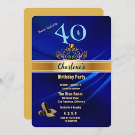Invitación Royal Blue & Gold 40th Birthday Party Invitation
