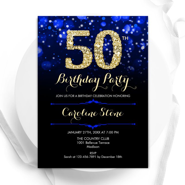 Invitación Royal Blue Gold 50 cumpleaños (Subido por el creador)