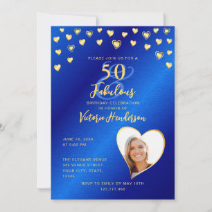 Invitación Royal Blue & Gold 50 y fabuloso cumpleaños