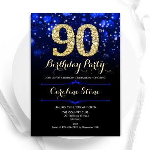 Invitación Royal Blue Gold 90 cumpleaños