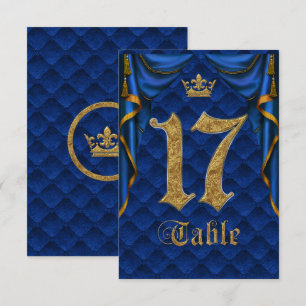 Invitación Royal Blue Gold Crown Mesa Número 17 Bodas