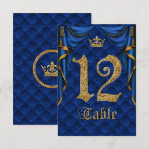 Invitación Royal Blue Gold Crown Mesa Número de Boda 12