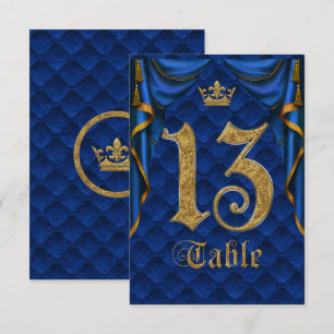 Invitación Royal Blue Gold Crown Mesa Número de Boda 13