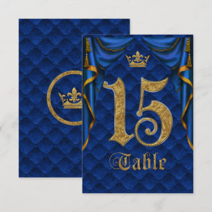 Invitación Royal Blue Gold Crown Mesa Número de Boda 15