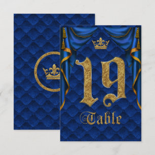 Invitación Royal Blue Gold Crown Mesa Número de Boda 19