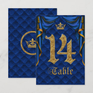 Invitación Royal Blue Gold Crown Wedding Mesa Número 14