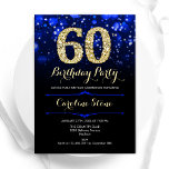 Invitación Royal Blue Gold Cumpleaños número 60<br><div class="desc">60.ª invitación a la fiesta de cumpleaños. Elegante diseño azul real con falso oro purpurina. Cuenta con diamantes elegantes, luces de bokeh y fuente de guiones. Invitación de cumpleaños de hombres o mujeres. Perfecto para una elegante fiesta de cumpleaños. Personaliza con tus propios detalles. Mándame un mensaje si necesitas más...</div>