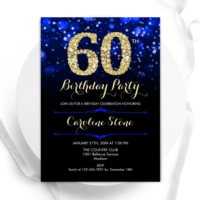 Invitación Royal Blue Gold Cumpleaños número 60 (Subido por el creador)