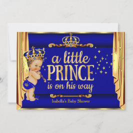 Invitación Royal Blue Gold Drapea al príncipe Baby Shower Bru