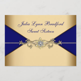 Invitación Royal Blue Gold Dulces Dieciséis